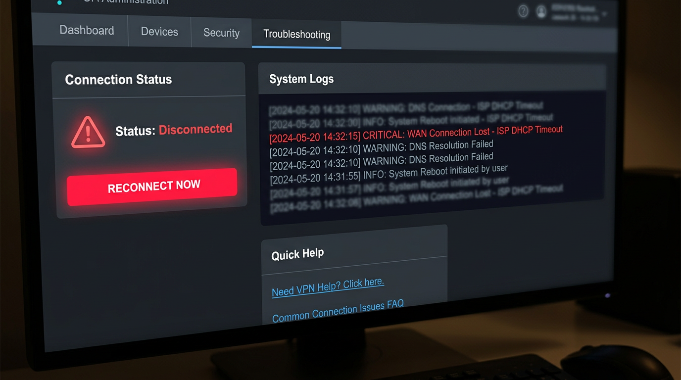 Журнал ошибок VPN на роутере (иллюстрация).
